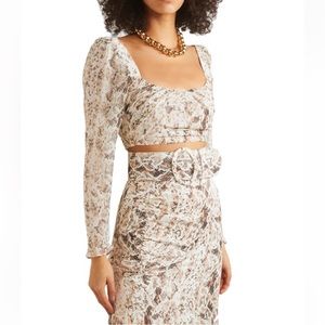 NICHOLAS Cropped gathered snake-print silk-chiffon top, size UK4 US0 NWT